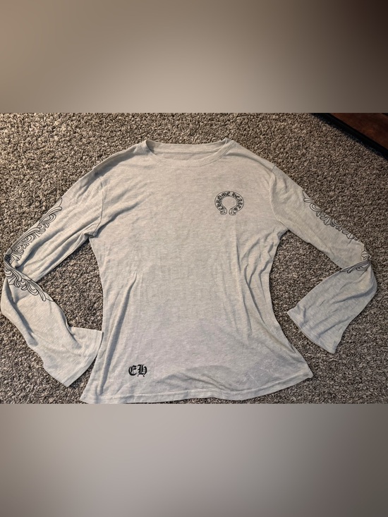 Chrome Hearts Tops - Chrome Hearts Light Gray Long Sleeve Graphic Tee